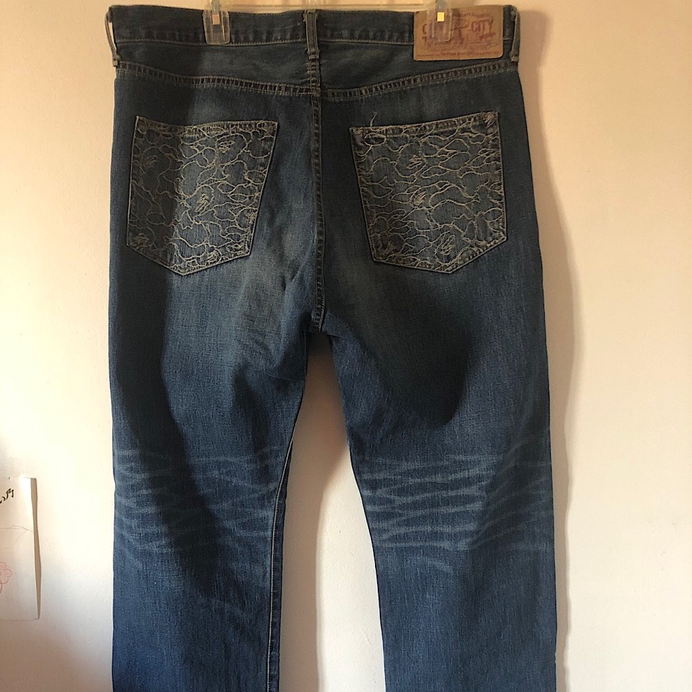 BAPE Camo Pocket Neon Vintage Wash Indigo Denim